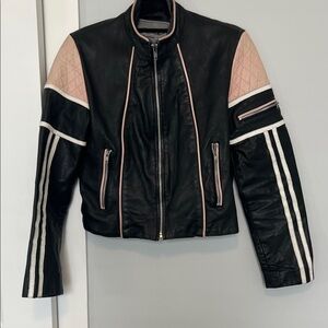 Unik Black Leather Jacket with Blush and White Accents